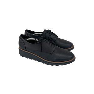 Clarks Collection Sharon Noel Black Leather Oxford Comfort Shoes Womens 10 M